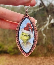 Grinch Jewelry Christmas Pendant Handmade Grinch Pendant Glass on Copper green
