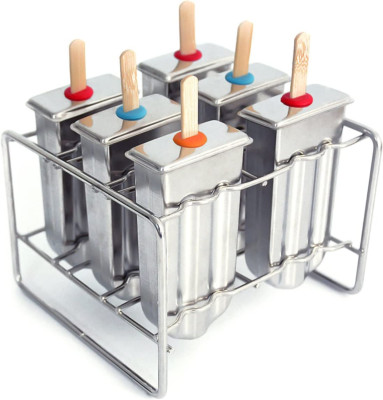 Set of 6 Stainless Steel Popsicle Mold, Homemade Ice Lolly Maker with Tray, 50 R