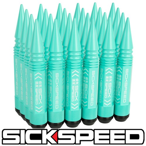 SICKSPEED 24PC MINT GREEN 5 1/2" LONG SPIKED STEEL EXTENDED LUG NUTS