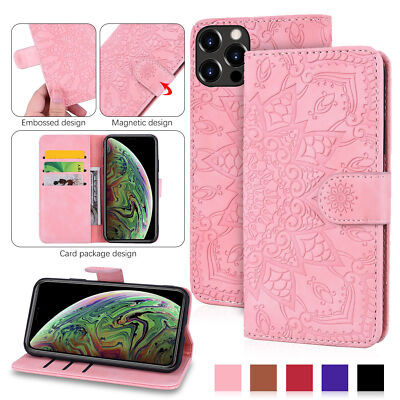 For iPhone 15 Pro Max 13 14 12 11  Flower Leather Card Wallet Stand Case