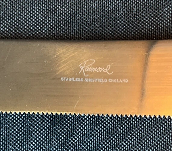 "Cuchillo de colección Rainard Sheffield England acero inoxidable 12"" raro gris perla mango" Foto 4 de 4