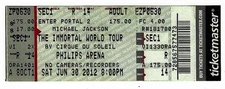Cirque du Soleil Michael Jackson Immortal World Tour 6/30/12 Atlanta Ticket!