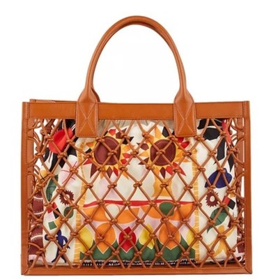brown cognac  Leather Tote Bag with inner lining sac