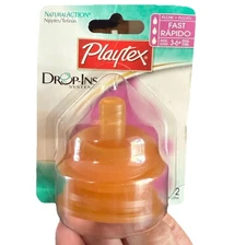 Playtex Natural Action 2 Flat Top Latex Nipples Fast Flow Drop Ins Discontinued