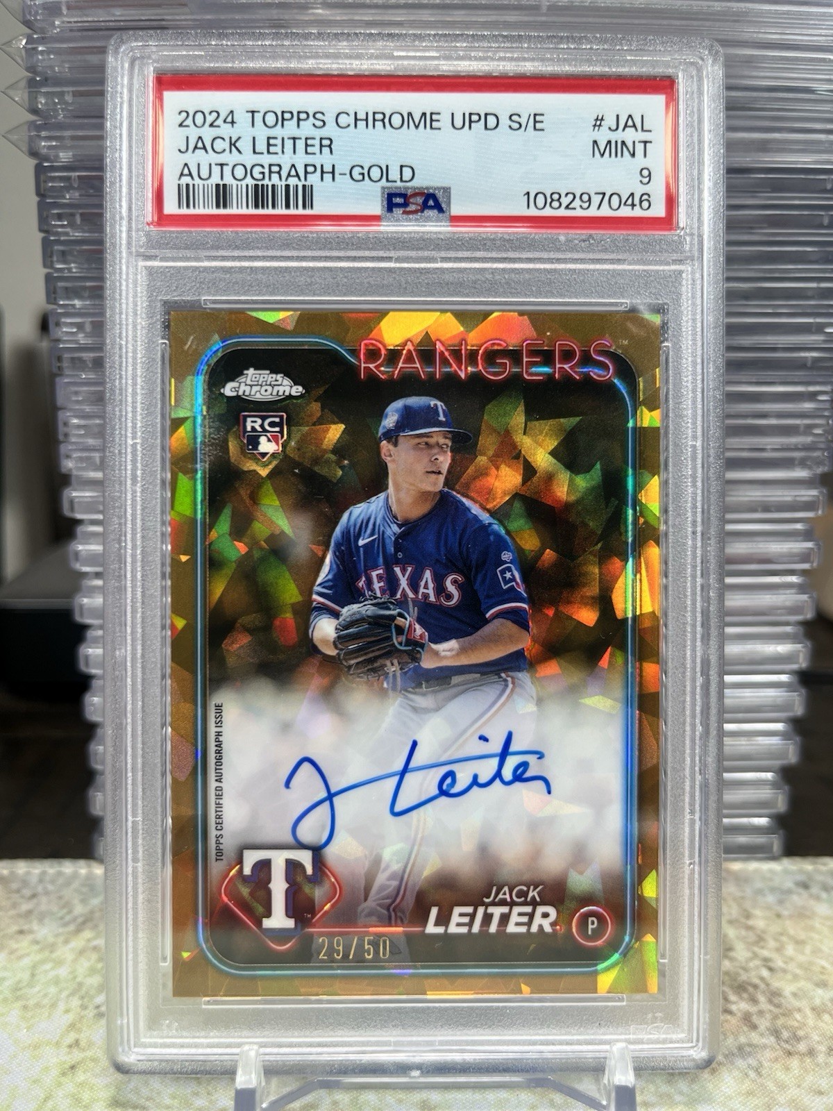 2024 Topps Chrome Update Sapphire Jack Leiter RC Gold Refractor Auto /50 PSA 9