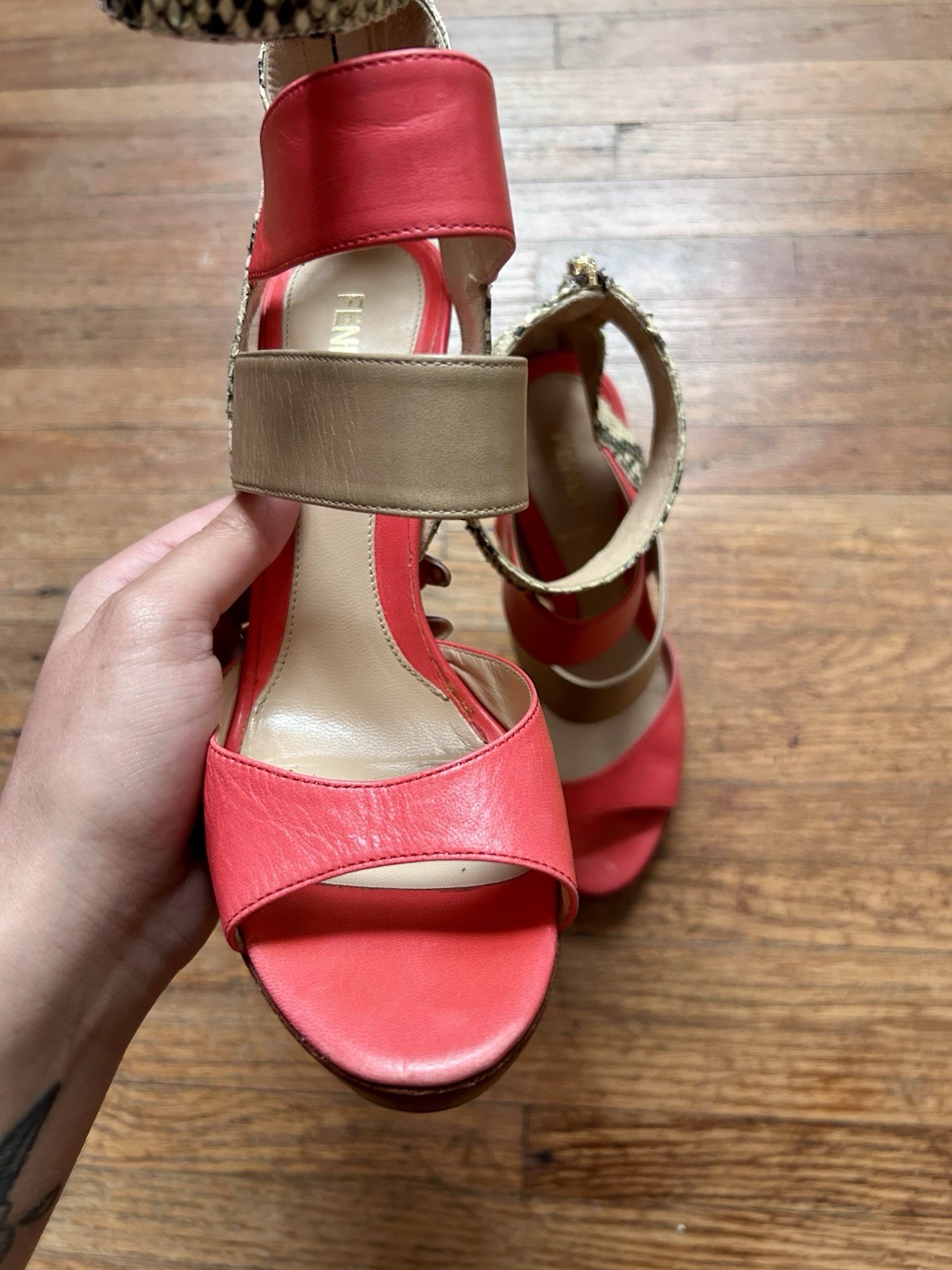 Fendi Tricolor Leather Python Gladiator Open Toe … - image 8