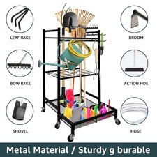 METAL FREE STANDING GARDEN TOOL HOLDER STORAGE RACK TIDY SHELF ORGANISER 3-Tiers