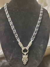Chainmail Necklace Half Persian 3 In 1 Weave With Norse Owl On Spring Ring