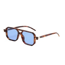 Retro Square Aviator Sunglasses Womens Oversized Vtg 70s Pilot Leopard Blue Lens