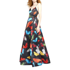 Alice + Olivia Butterfly Print Ball Gown Black Bubble Hem Dress Size 10