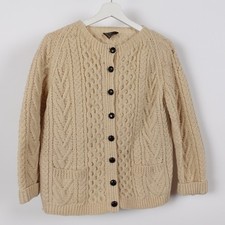 Vintage Gaeltarra Cableknit Hand Knit Wool Cardigan Sweater Womens 38 Ireland