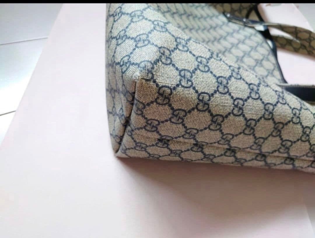 Gucci Tote Bag Canvas GG Pattern Beige Navy Authentic Excellent Condition thumbnail 10