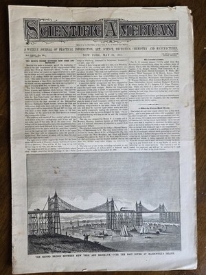 1881 SCIENTIFIC AMERICAN May 28 1881 Weekly Journal Queensboro Bridge Original