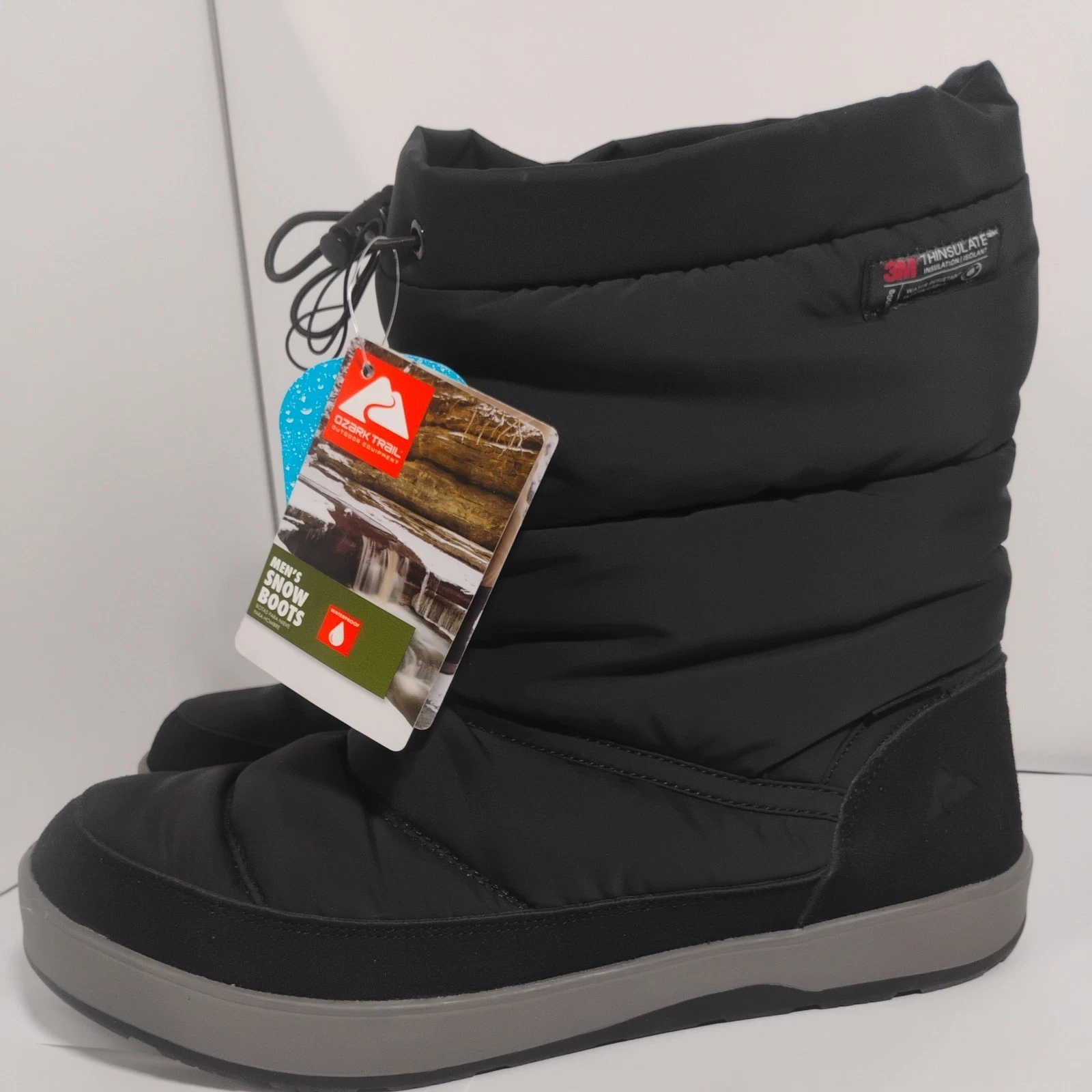 OZARK TRAIL MEN'S BLACK PUFFER SNOW BOOTS, 11M, 3M THINSULATE, WATERPROOF, NEW++