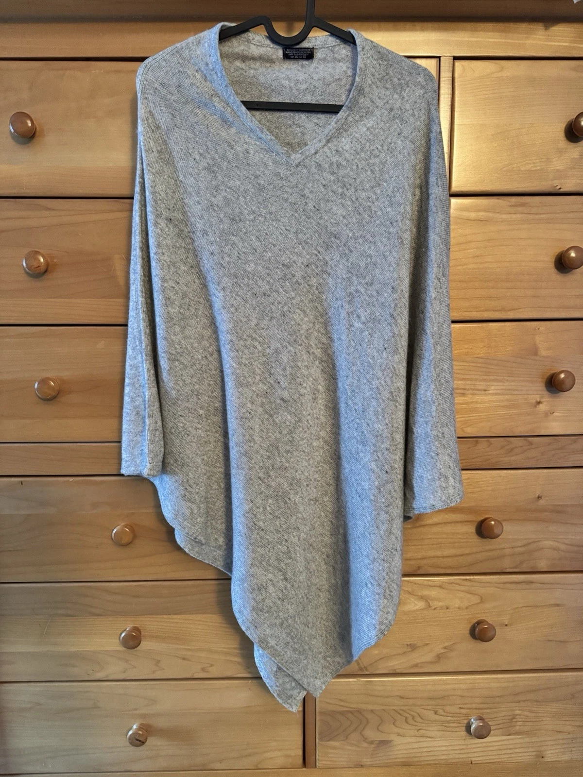 100% Cashmere Handmade In Nepal Poncho Heather Grey
