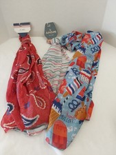 Lot X3 Juncture Ladies Scarves 1 Green  Pink Print  2 Red, White  Blue.
