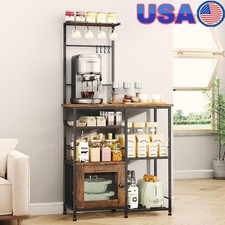 Multifunctional Coffee Bar Table W/ Shelves Hidden Storage Kitchen Use