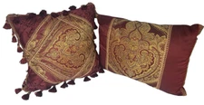 Croscill Home Galleria Pillow Damask Tassel Decorative Burgundy Brocade Jacquard