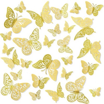Butterfly Decorations, 3D Gold Butterflies Wall Decor Cake 24 PCS, 3 