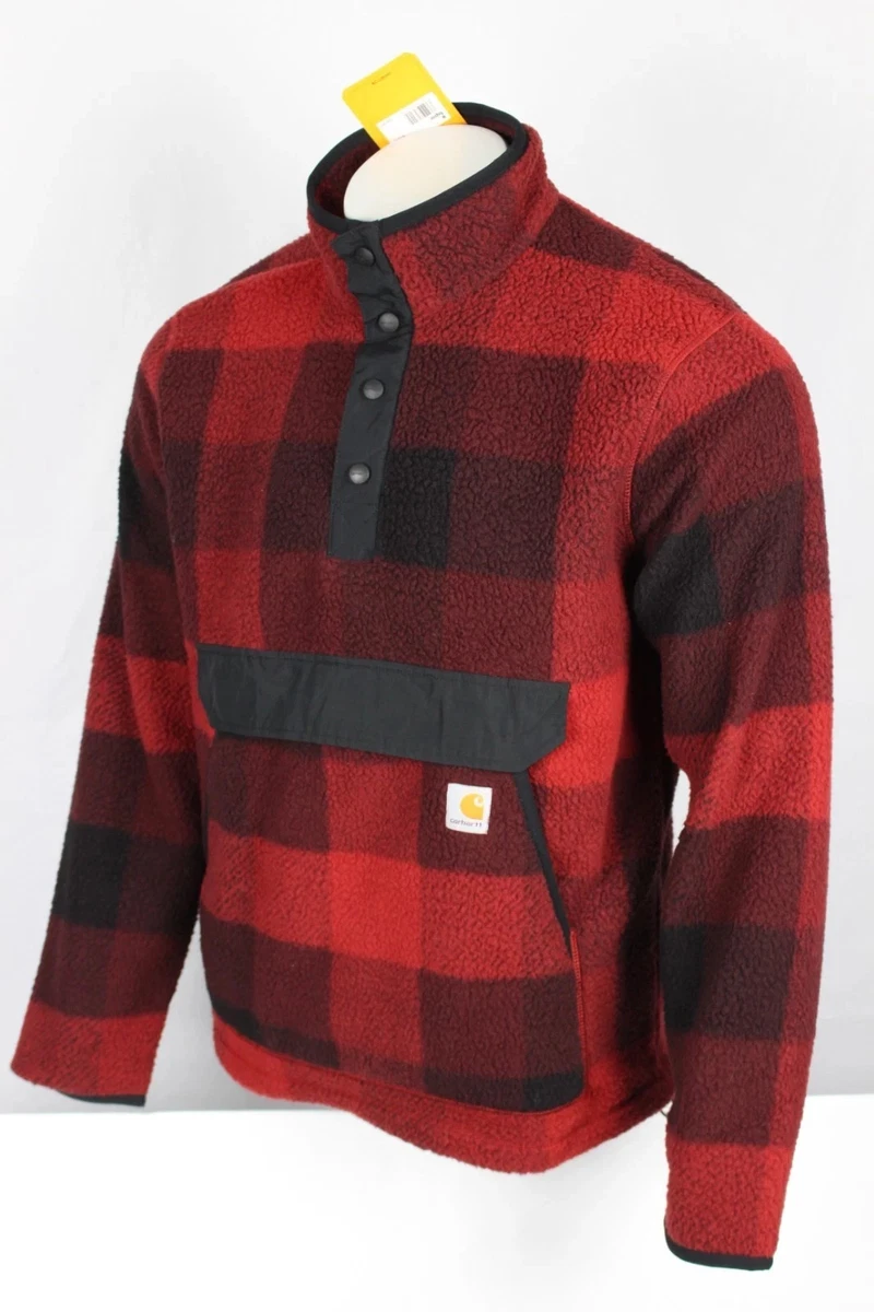 Carhartt Men's Fleece Pullover Relaxed Fit Red Black Buffalo Plaid