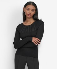 DKNY Women's Ribbed Textured-Bib Long-Sleeve SALE WARM Sweater Black Size XS 89