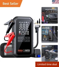 Versatile 10-in-1 Jump Starter & Tire Inflator with Safety Features & Power Bank