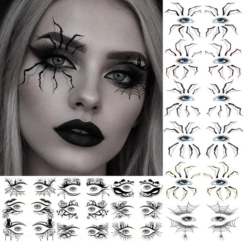 16 Sheets Gothic Halloween Makeup Witch Face Eye Shadow Temporary Tattoos - product listing photo