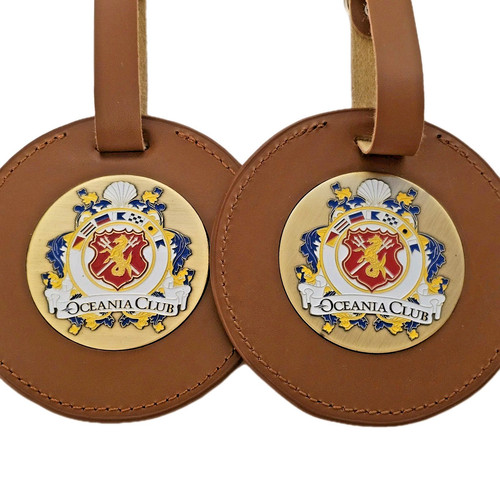 Lot of 2 Oceania Club Cruise Crest Luggage Tag Brown Leather Personal Unused
