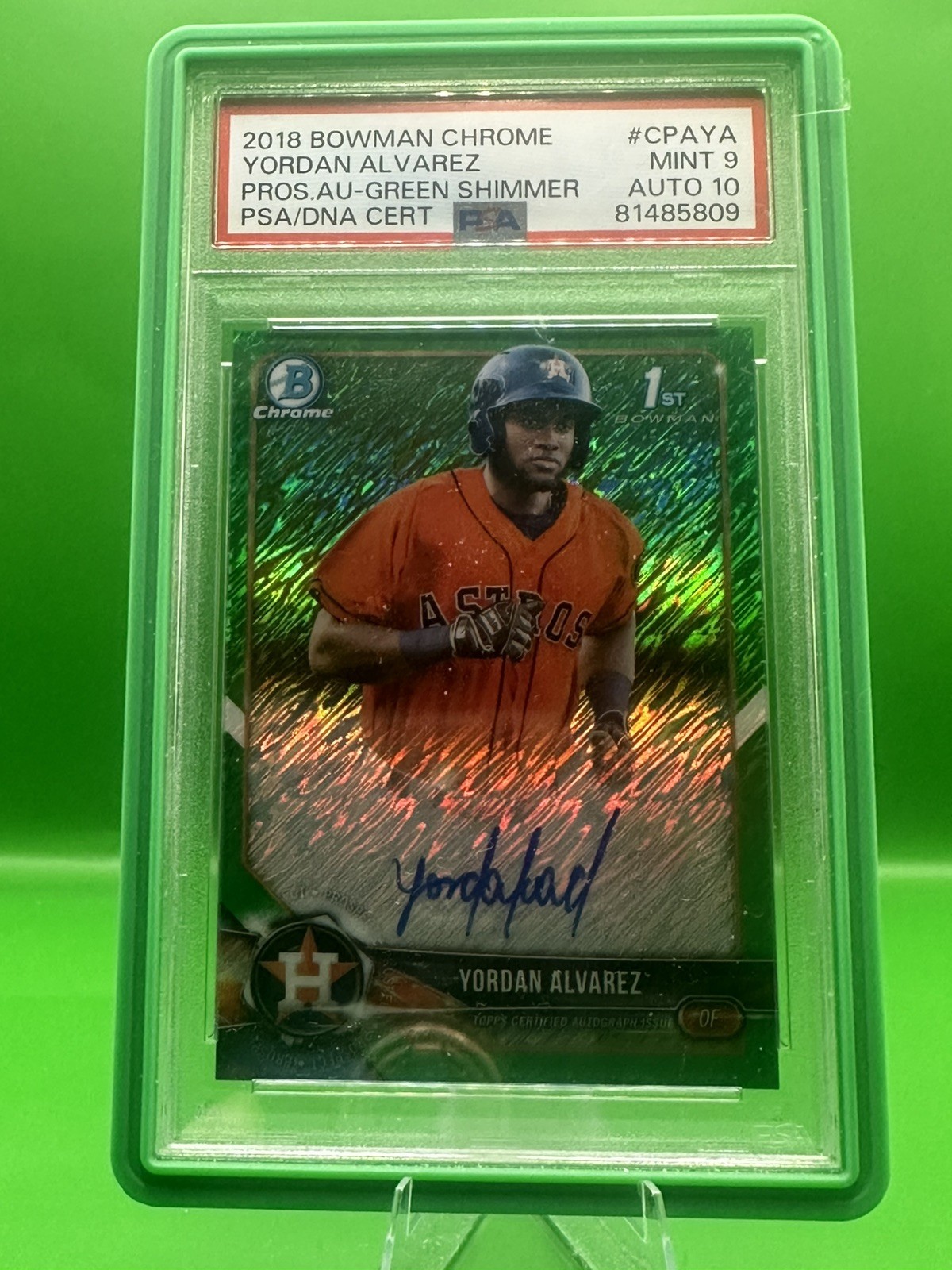 2018 Bowman Chrome Yordan Alvarez Green shimmer auto 44/99 Jersey match pop 1!