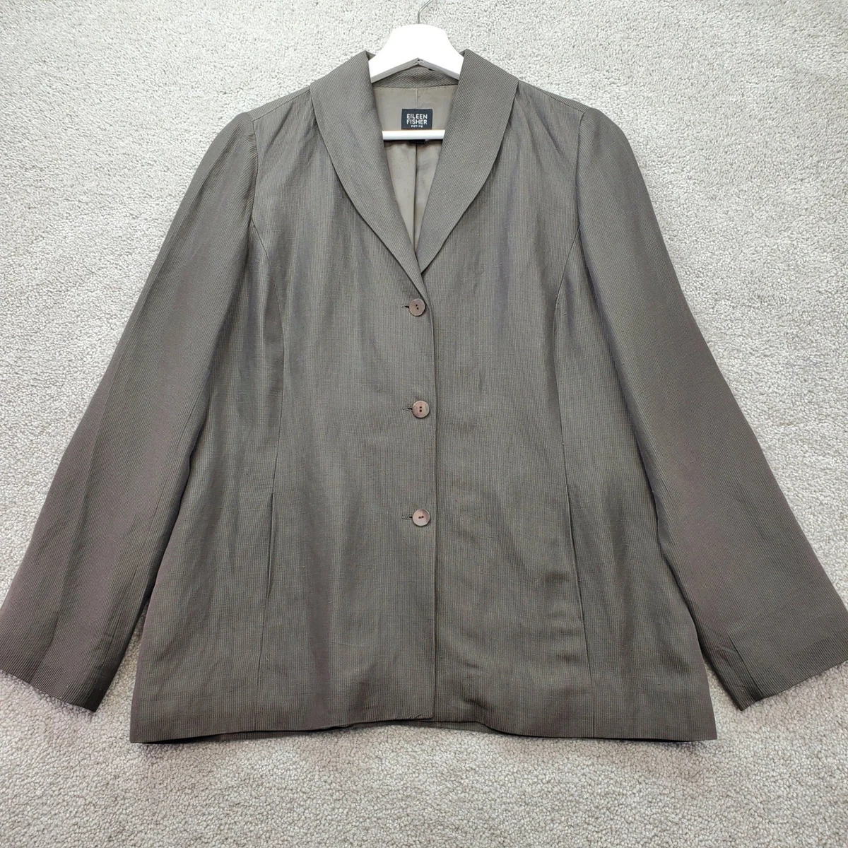 Veste Blazer Eileen Fisher - Col Simulé, Crêpe Texturé - Marron Moyen Taille M - Occasion Très Bon état