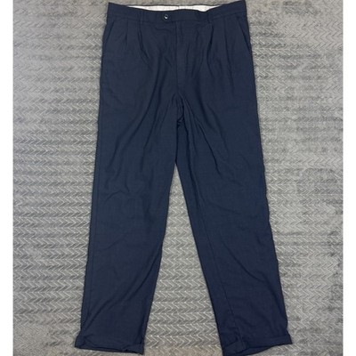 Zanella Dress Pants Men 36x33 Blue Wool Pleated Dress Trousers Made In Italy