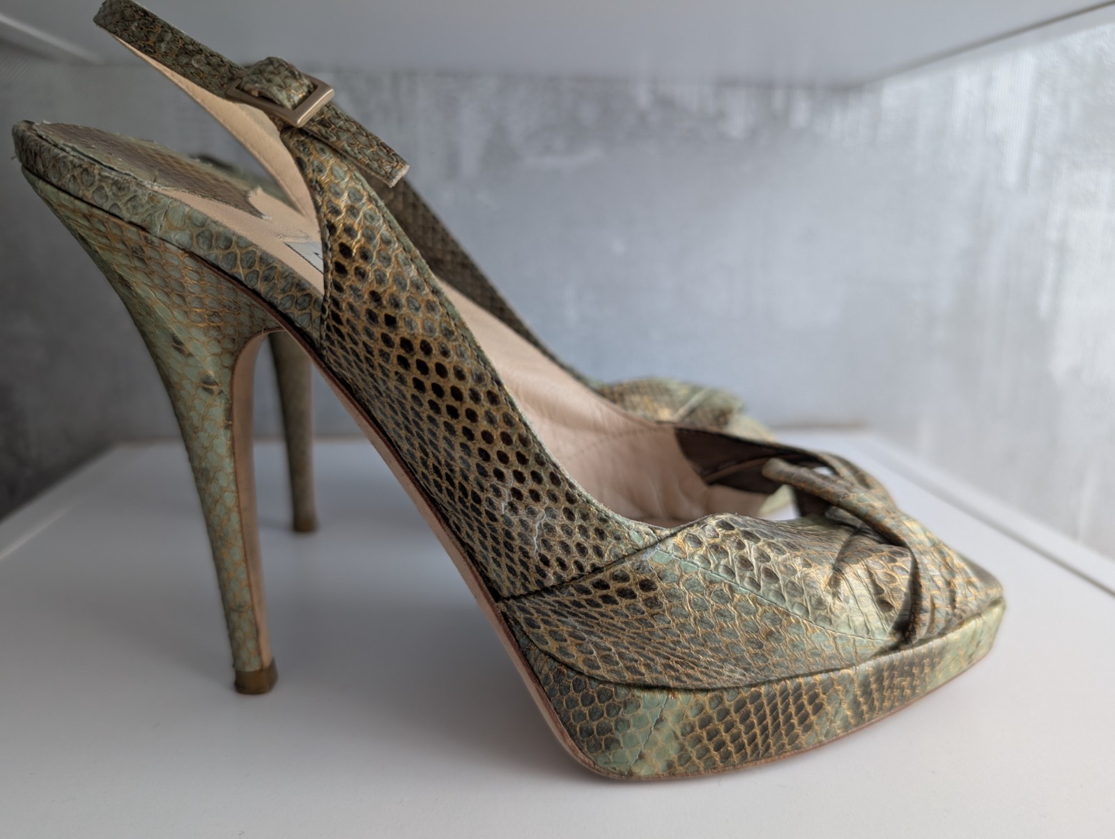 Jimmy Choo Multicolor Snakeskin Python Peep Toe S… - image 3