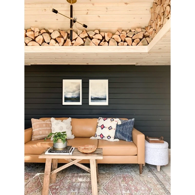 Round Storage Ottoman Flared Wood Leg Cotton Upholstered Living Room Bedroom New - Image 4 of 4