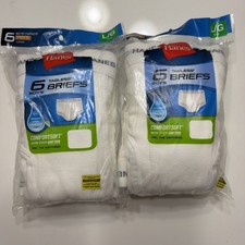 HANES 2 Packs 12 pair Boys Briefs Tagless Large 14-16 white cotton Underwear