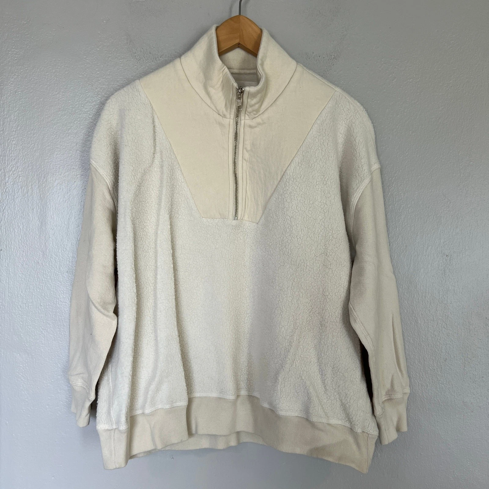 OFF WHITE Il Grande. Felpa The Slouch panna tecnica mista pullover mezza zip taglia 0 XS