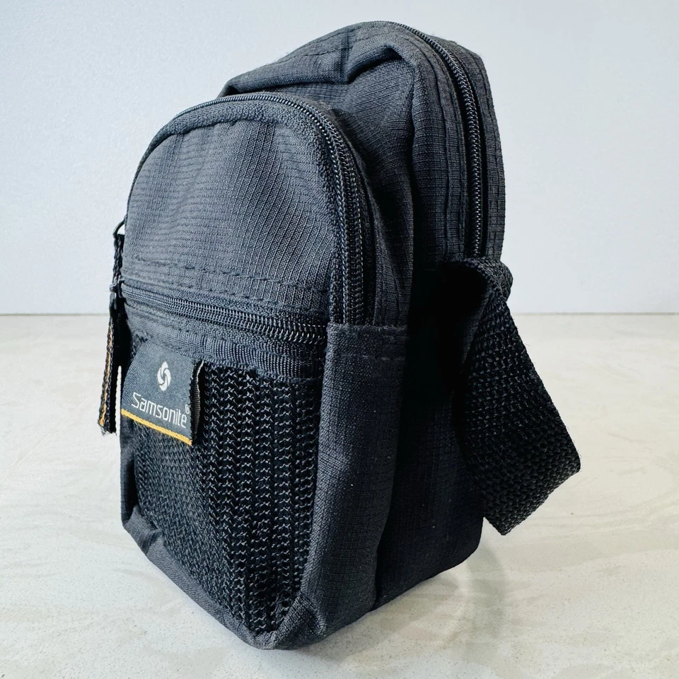 Samsonite Black Nylon Camera Bag Carry Case Small Travel Pouch 3 Zip Compartment - Image 2 of 4