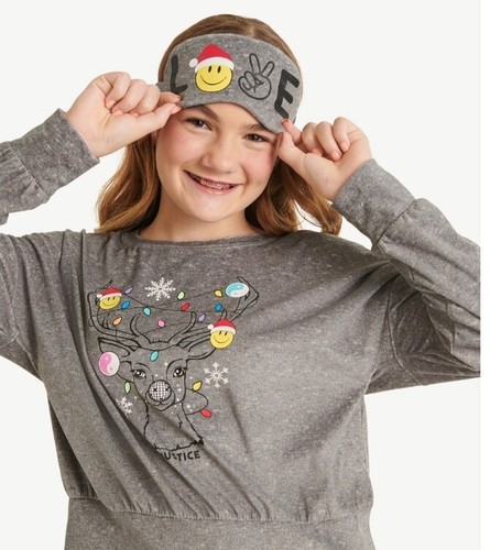Justice Girls 7-8 10 16-18 Holiday Pajama Set 3 PIECES Christmas Gray #32123 - Picture 5 of 10