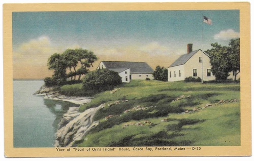 Postcard Linen ME Portland Maine, Casio Bay, “Pearl of Orr’s Island” House — E26