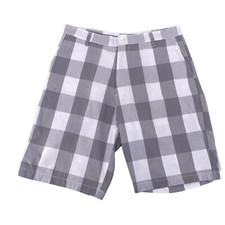 Burnside Mens Shorts Size 34 Gray White Plaid Chino Casual Flat Front Zipper