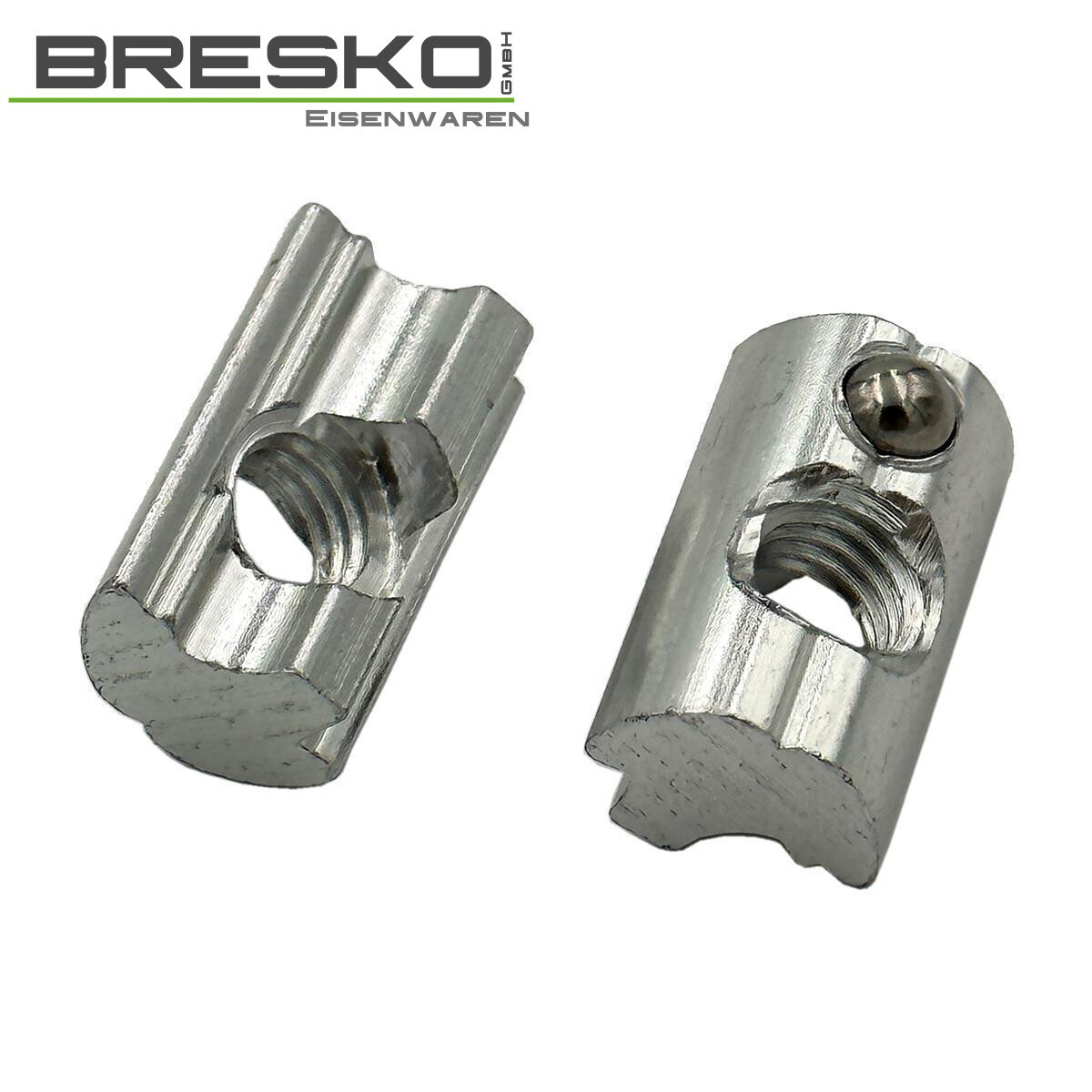 BRESKO Nutensteine M8 - 100 Stück Alu-Muttern Mit Federkugel Für Aluprofile