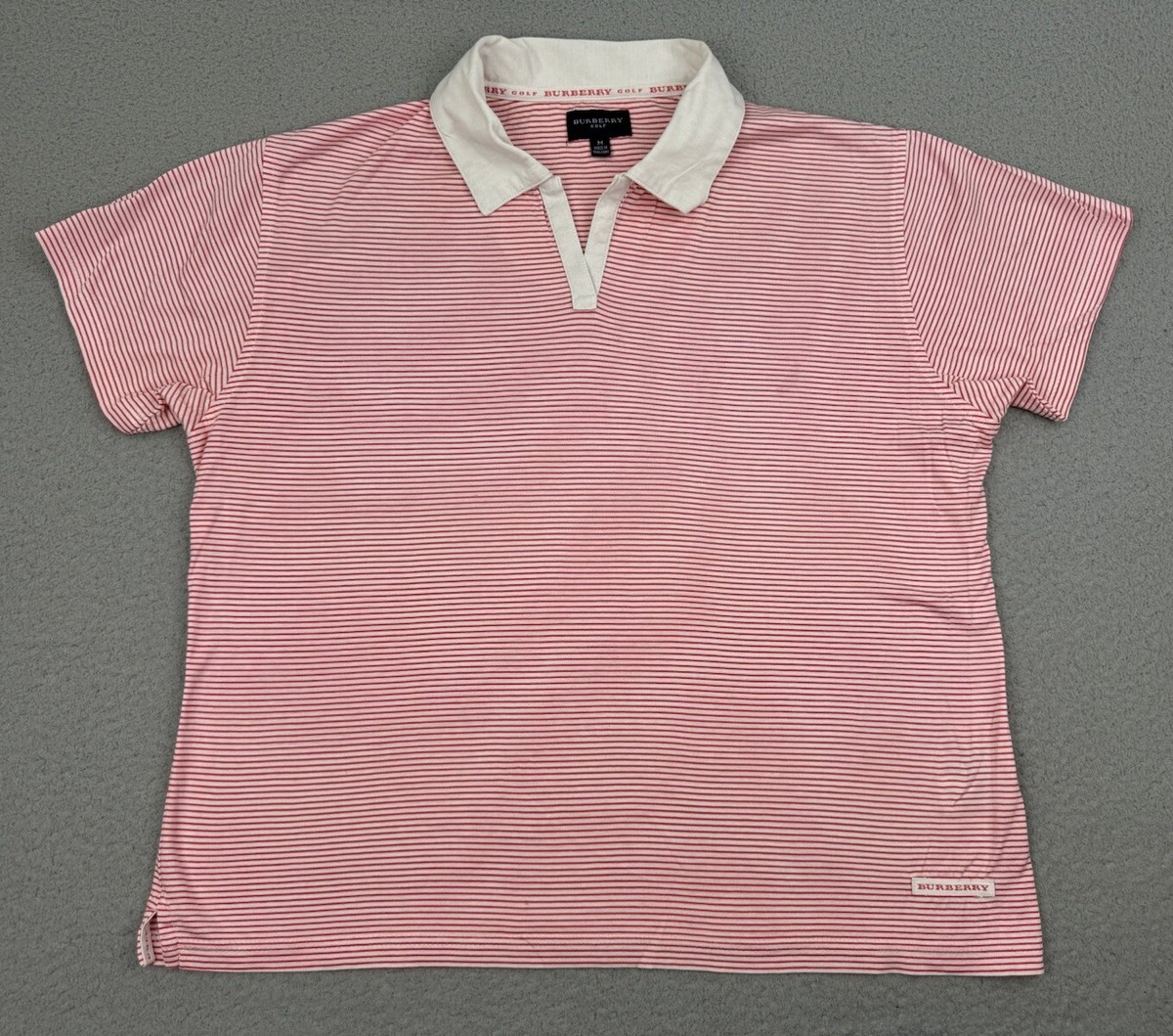 BURBERRY GOLF クイックドライ レッドシャツ Burberry Golf Shirt Womens M Red White Striped Short Sleeve