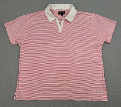 Burberry Golf Shirt Womens M Red White Striped Short Sleeve Polo