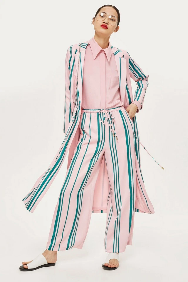 BNWT Topshop Striped Pink Green Long Light Summer Duster Jacket Coat UK 10 38 6 - Image 3 of 4