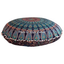 Mandala Blumen Bodenkissen Blau Kissenbezug Rund Bodenkissenbezug Ottomane
