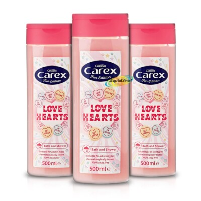 3x Carex Love Hearts Fun Edition seifenfreies Bade- & Duschgel 500ml