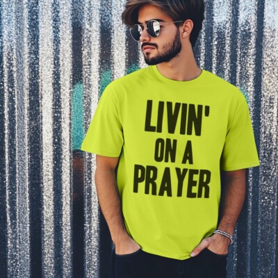 T-Shirt Livin On A Prayer personalisiert Kostüm Wochenende Party 80er Bon Jovi