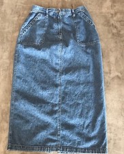 Vintage Denim Maxi Skirt Womens 12 28W Pockets 90s Y2K Cowgirl Western Boho Fade