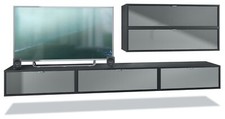 Wohnwand Anbauwand Fernsehwand Lana V2 Schwarz matt - Hochglanz & Naturtöne