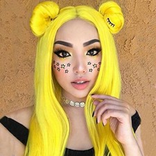 USA Long Yellow Lace Front Wig Heat Safe Glueless Cos Dress Party Wigs For Women