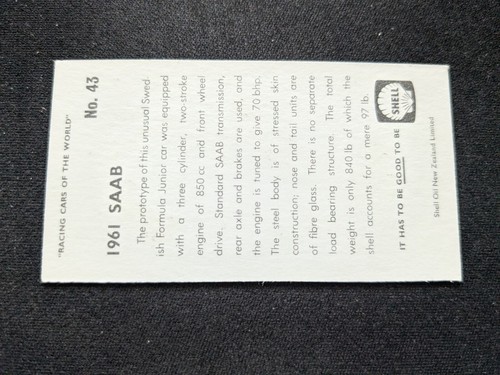 1970 Shell Racing Cars of the World Card # 43 1961 SAAB (EX) - Picture 2 of 3